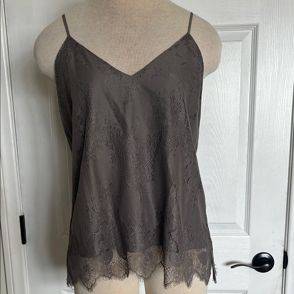 Elegant Lace Camisole, Taupe Gray Women's Top by Gold Hawk
